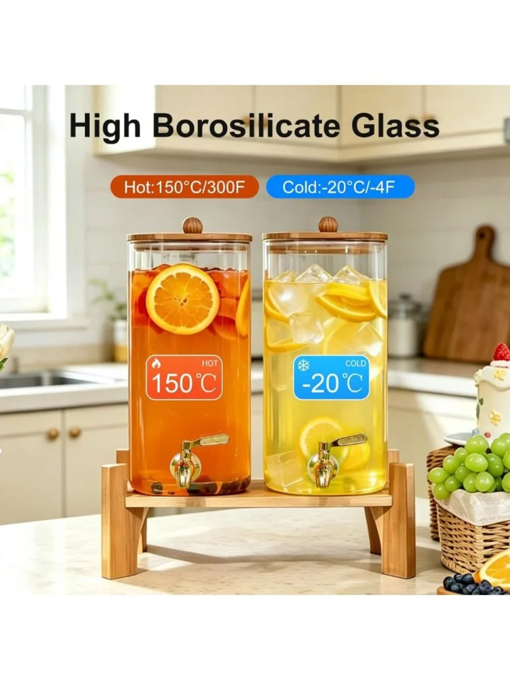 2 Pack 1.5 Gallon Square Beverage Dispensers with Stand & Lid - Perfect for